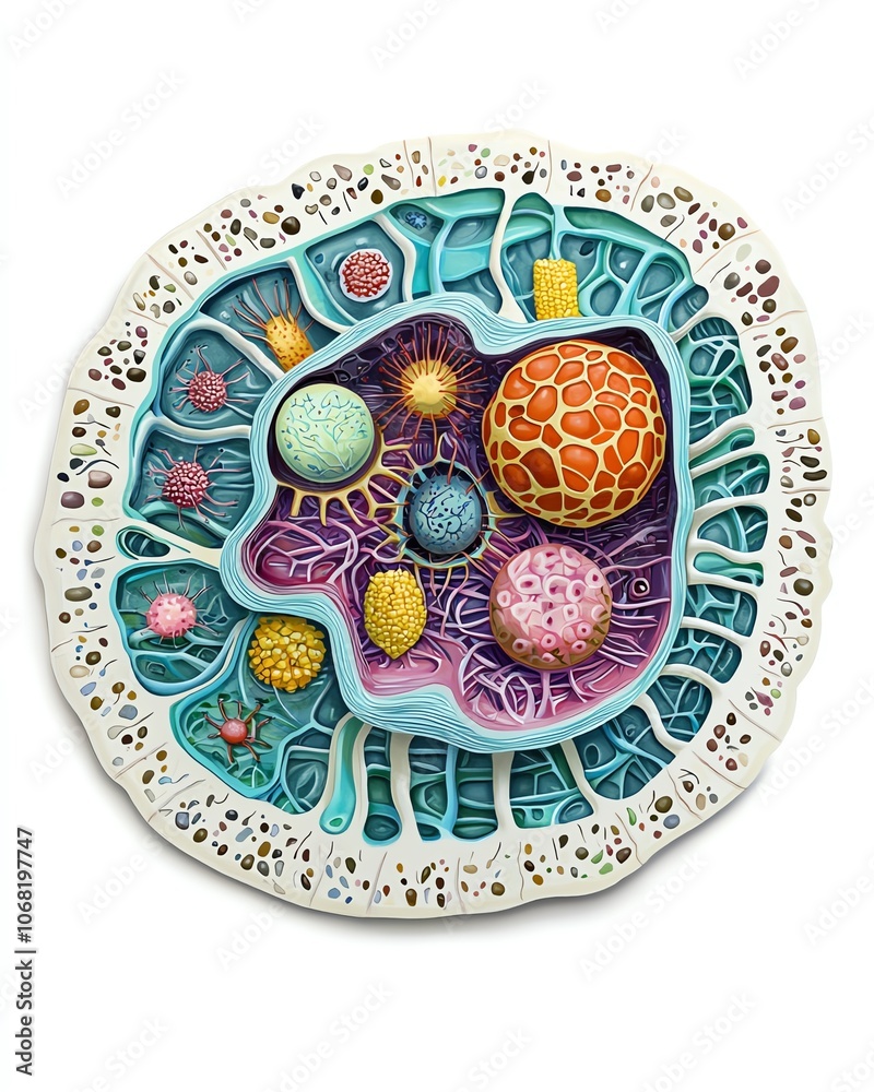 Cross-section diagram of plant cell structure, meticulous scientific ...