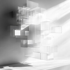 Poster - Floating white geometric elements in architectural models a study of form and space interaction