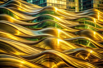 Poster - Abstract Gold and Olive Wave Art in Urban Exploration Photography - Captivating Textures and Shapes for Modern Aesthetic Designs