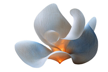 Poster - Abstract 3D Render Flowing Light Blue and Orange Mesh Design (Transparent Background)