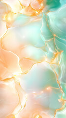 Poster - A delicate blend of orange and turquoise colors with shiny golden veins creates a calming and elegant abstract design
