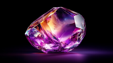 Poster - The amethyst crystal displays brilliant purple shades illuminated by light, creating an enchanting visual effect