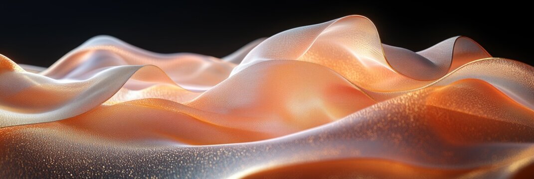 3D abstract background with pink and gold waves, white color, black isolated background