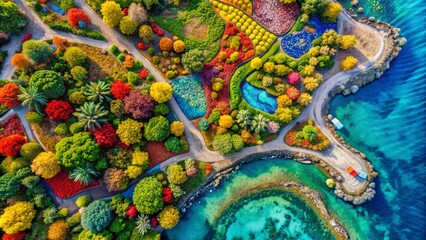 Poster - Aerial View of Abstract Hand-Drawn Multicolored Shapes Set - Vibrant Designs for Creative Projects and Artworks in Various Textures and Patterns, Ideal for Digital and Print Media