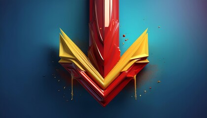 Poster - A vibrant, stylized arrow in red and yellow against a gradient blue background, exuding energy and movement.