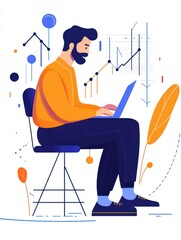 Poster - data analysis to increase sales and revenue. man sitting with laptop and working with growing graph.
