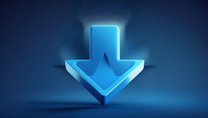 Poster - A blue, stylized downward arrow with a textured surface, surrounded by particles, set against a dark blue background.