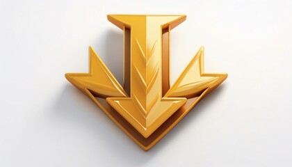 Poster - A shiny gold downward arrow emblem with stylized elements, representing direction, movement, or focus.