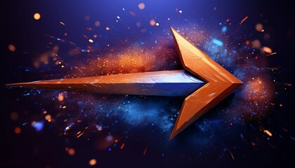 Poster - A vibrant orange arrow with sparkling effects against a dark background, symbolizing direction and energy.