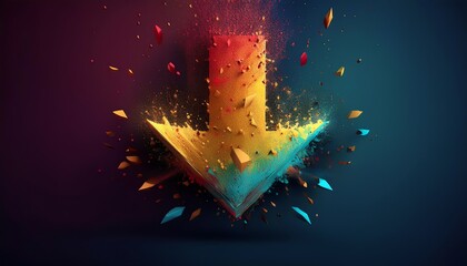 Poster - A vibrant, dynamic arrow formed from colorful particles, conveying movement and energy against a dark, gradient background.