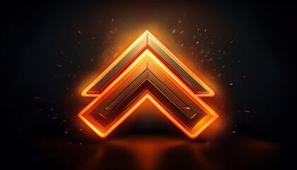 Poster - A glowing emblem features a stylized arrow design with vibrant orange hues, set against a dark background, creating a striking visual impact.