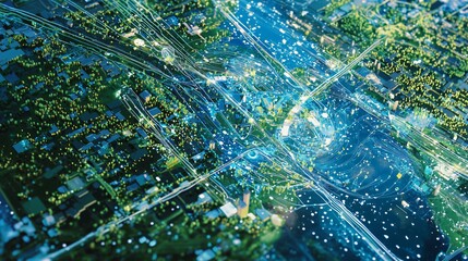 Poster - Explore the environmental impact visualization through abstract art style in urban landscapes and transportation networks