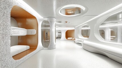 Poster - Explore the futuristic design of an immune system monitoring center with innovative architecture and sleek interiors