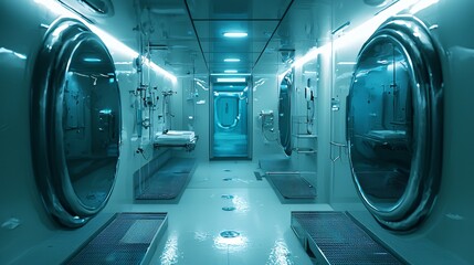 Fototapete - Explore the innovative design of a high-tech infection prevention facility showcasing modern aesthetics and advanced technology