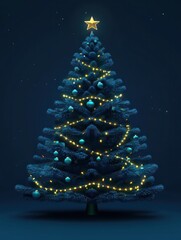 Wall Mural - illuminated christmas tree in cold winter night with copy space