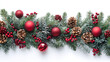 © Hanna - Festive Christmas garland with pine branches, pine cones and ornaments. Isolated on white background.  Seamless pattern with Christmas garland