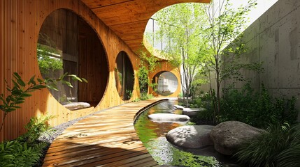 Poster - Explore the tranquil designs of a wellness assessment center for healing environments in nature-inspired architecture