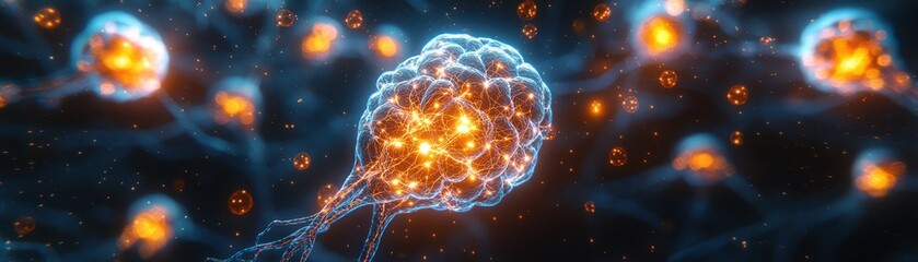Poster - Abstract Neural Network Glowing Cell Energy Science Technology Brain Connection Network Biology