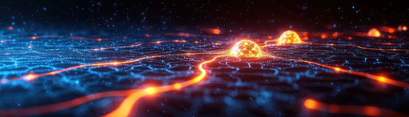 Fototapete - Futuristic Network Digital Data Flow Abstract Technology Background