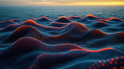Poster - Abstract Digital Wave Ocean Sunset Technology Data Network Sea Nature Background