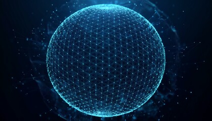 Poster - Sphere of particles and lines with hexagon structure. Futuristic digital technology