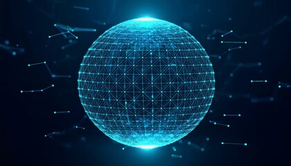 Poster - Sphere of particles and lines with hexagon structure. Futuristic digital technology