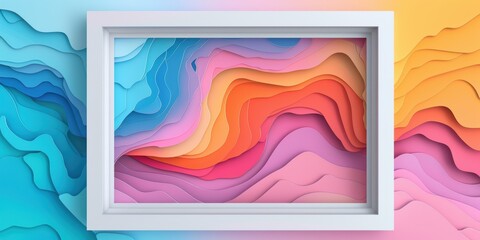 Wall Mural - Dynamic paper cut style with colorful layers framing a blank center. Banners, cards, and creative promotions with empty space