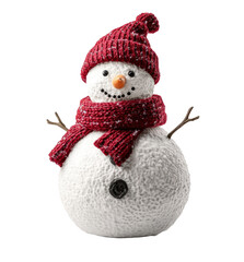 Snowman with red hat and scarf isolated on transparent background