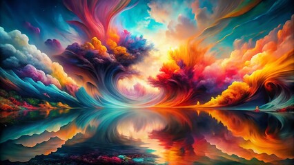 Poster - Captivating Abstract Art Background Featuring a Double Exposure of Vibrant Fluid Explosion of Colors and Textures for Enriching Visual Experiences and Creative Projects