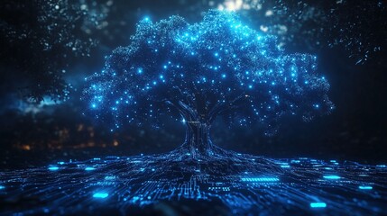 Sticker - Tree of technology, showcasing circuit patterns in blue glowing lines