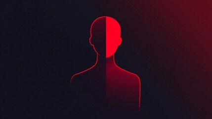 Wall Mural - a silhouette of a person with one half of their face illuminated in red against a dark background, s