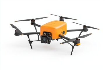 Poster - Orange drone with camera, isolated on white background.