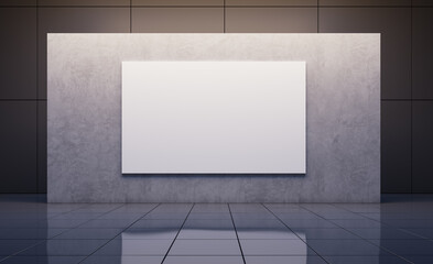 Poster - Modern spacious gray interior with mock up banner on wall. 3D Rendering.