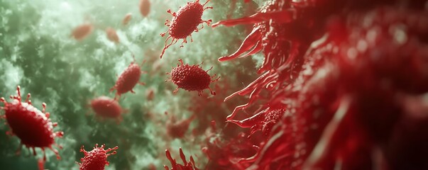 Poster - A close-up view of red bacteria in a microscopic environment.