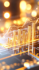 Poster - A vibrant financial growth chart showcases golden bars representing rising metrics in a bright digital environment
