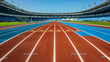 © Rendra - An empty running track in a large stadium, ready for a race.