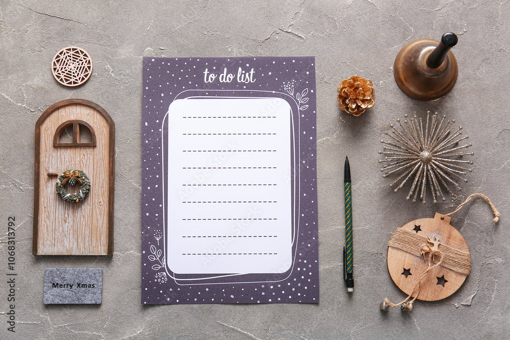 Blank to-do list with Christmas decor on grunge background