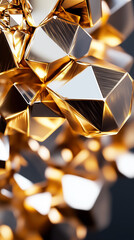 Poster - Shiny golden shapes cluster together, reflecting light and showcasing stunning geometric designs that capture attention