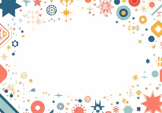 A flat vector illustration of colorful Islamic geometric patterns on a white background, with the left side filled in and the right side blank for text or other design elements