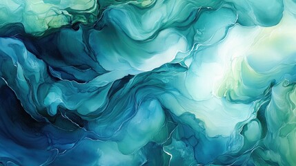 Poster - Abstract Aqua Waves in Fluid Art Style