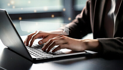 orking on a laptop, searching the web on a computer
