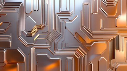 Poster - A detailed, reflective copper circuit board showcases modern electronic pathways and connections in an abstract design