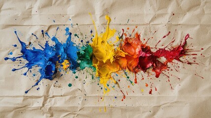 Poster - Colorful Paint Splash on Crumpled Paper Background