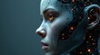 © Dmitry - Side profile of a humanoid robot with glowing orange circuits and intricate mechanical details on a blue background. Futuristic AI and sci-fi concept for digital art and wallpaper.