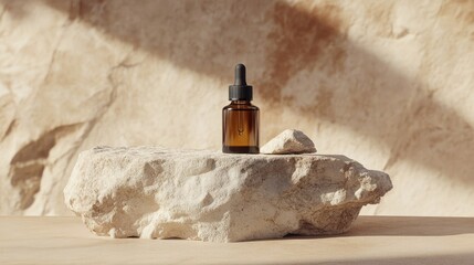Poster - Amber Dropper Bottle on Natural Stone Surface