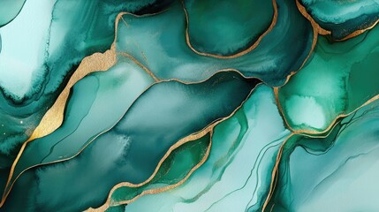 Poster - Elegant Abstract Turquoise and Gold Fluid Art