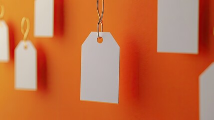 Poster - Blank Tags Hanging Against Vibrant Orange Background