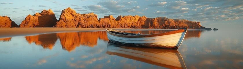 Poster - Surreal floating boat above a desert landscape a dreamlike exploration of nature and imagination