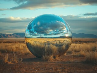 Poster - A stunning glass sphere reflecting the sky amidst a vast desert landscape