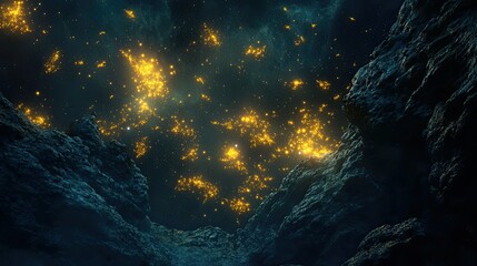 Poster - Glowing Particles in Mysterious Landscape